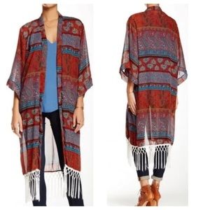 Romeo & Juliet Couture Kimono Sheer Fringe Women's Size M 3/4 Sleeve.